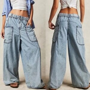 FREE PEOPLE SHIBUYA PULL ON JEANS OVERSISIZED WIDE LEG SIZE L